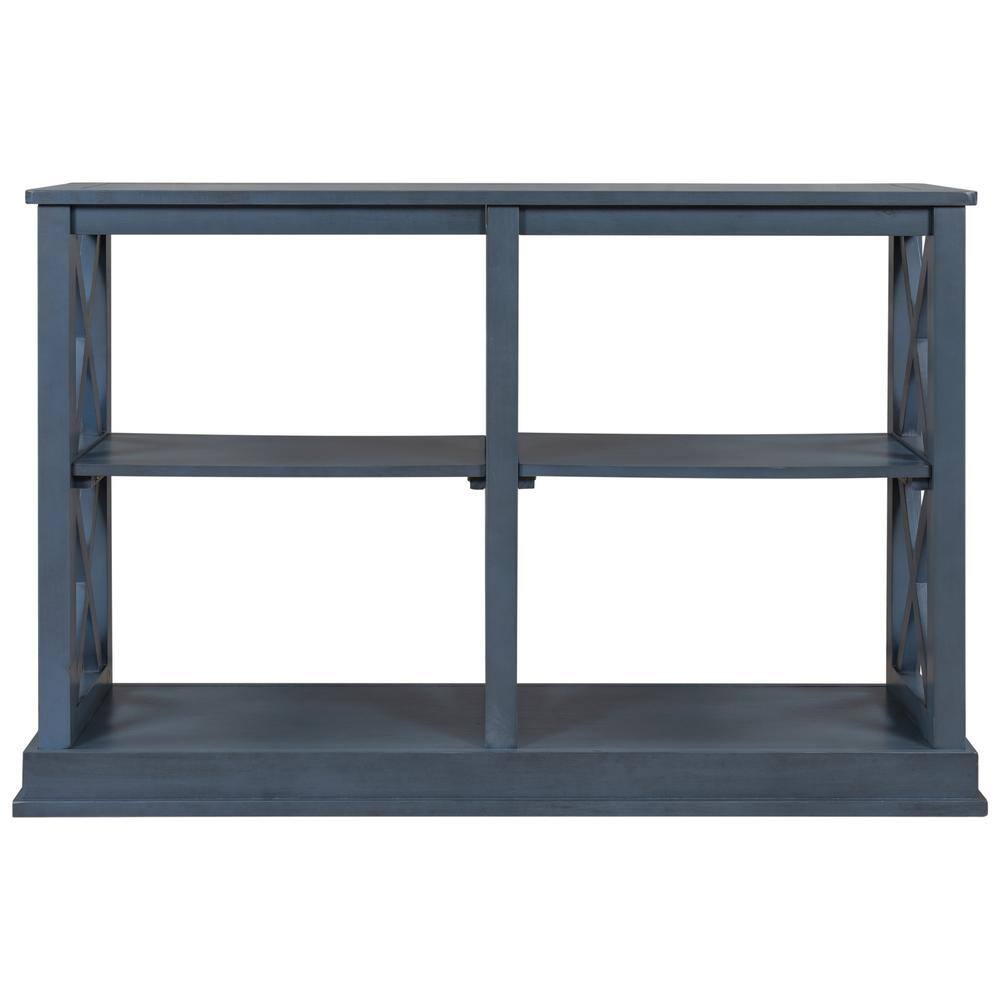 Harper & Bright Designs 46.5 in. L Blue Rectangle Wood Console Table with X Shape Legs