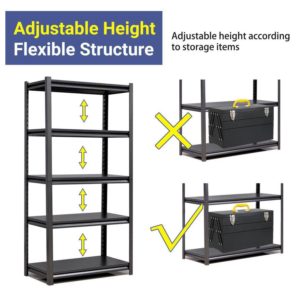 None Black Heavy-Duty 5-Tier Steel Shelving Unit (31.5 in. W x 63 in. H x 15.7 in. D)