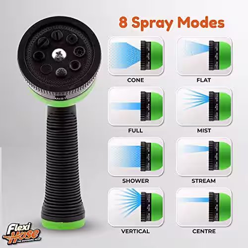 None Flexi Hose 3/4 in x 50 ft. with 8 Function Nozzle Expandable Garden Hose, Lightweight & No-Kink Flexible, Black