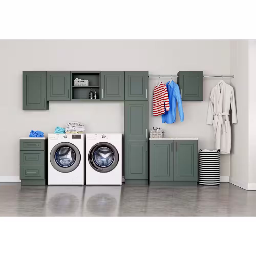 MILL'S PRIDE Greenwich Aspen Green 34.5 in. H x 36 in. W x 24 in. D Plywood Laundry Room Sink Base Cabinet with 1 Shelf