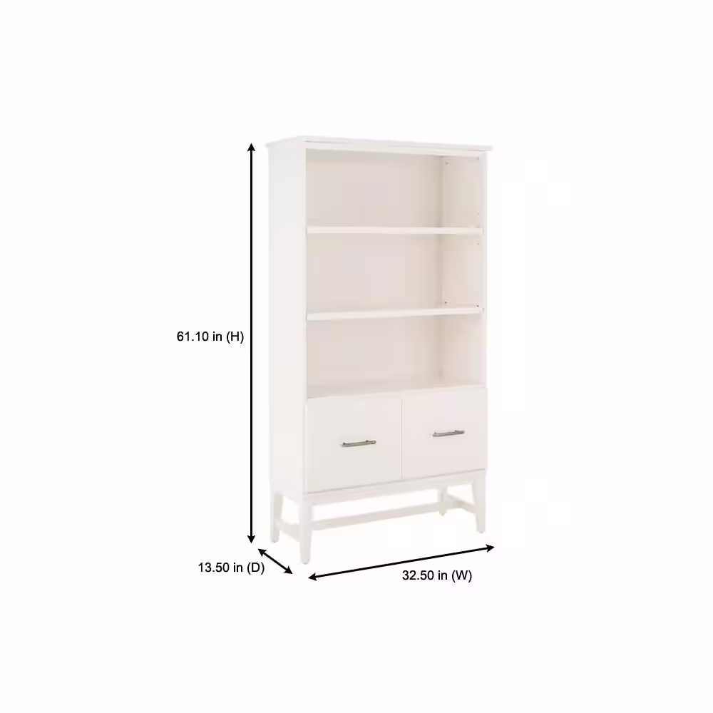 Home Decorators Collection 61 in. Ivory Wood Adjustable 3-Shelf Standard Bookcase
