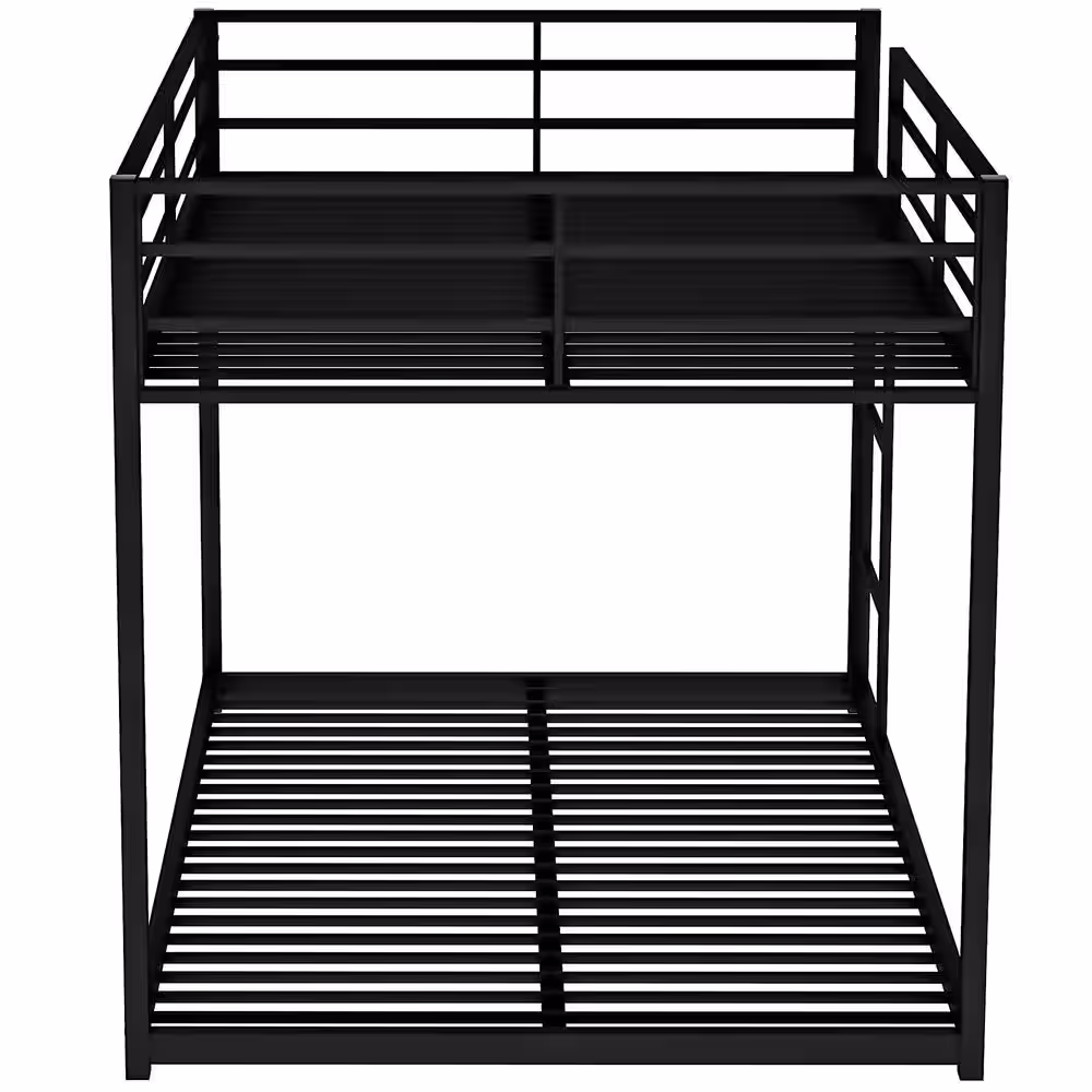Harper & Bright Designs Black Full Over Full Metal Low Bunk Bed with Ladder