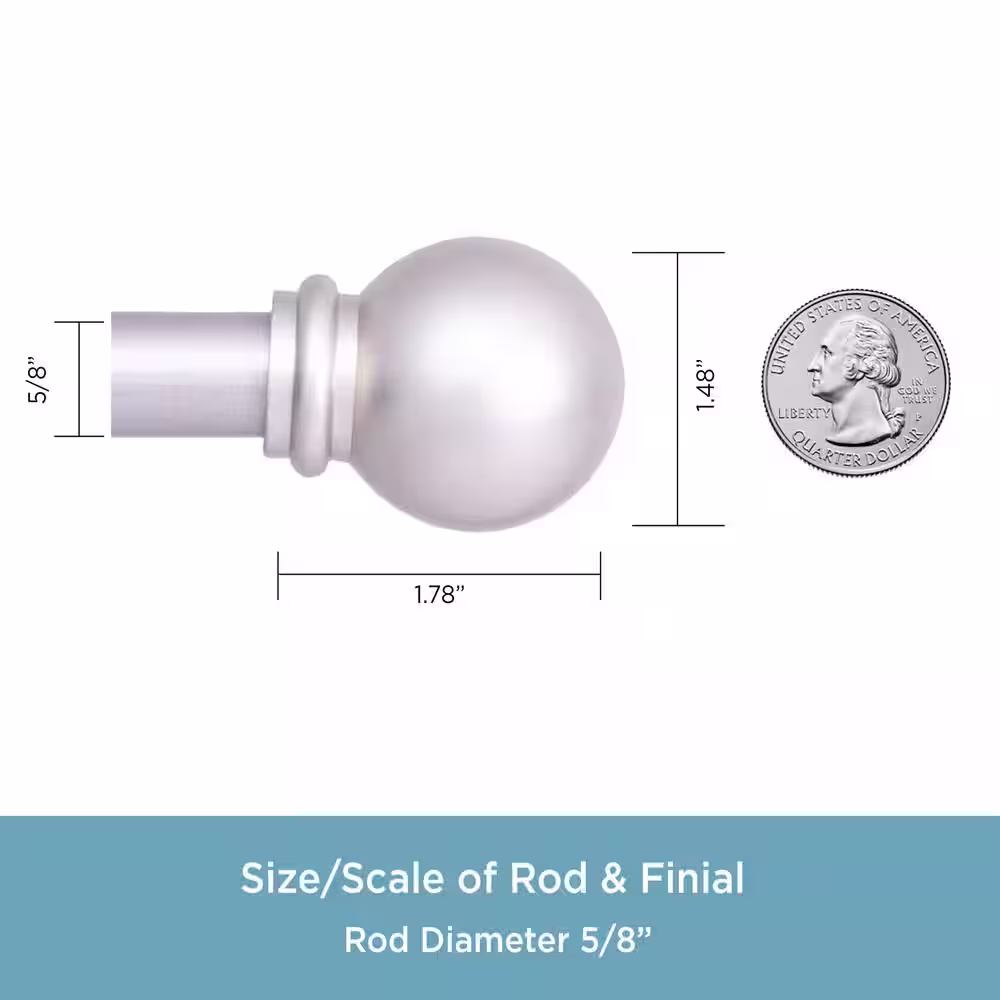 Kenney Chelsea 28 in. - 48 in. Adjustable Single Curtain Rod 5/8 in. Diameter in Brushed Nickel with Ball Finials
