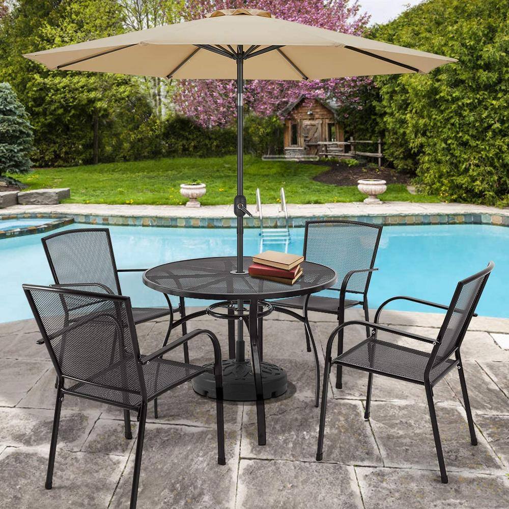 AECOJOY Dark Gray 5-Piece Steel Round Table Outdoor Dining Set