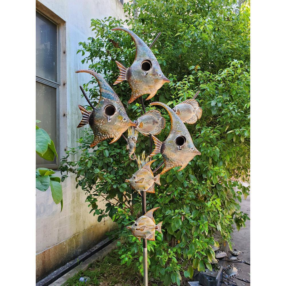Zaer Ltd. International 86.75 in. Tall Coastal Style Birdhouse Stake - Angel Fish