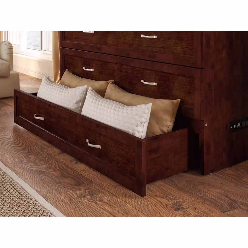 AFI Deerfield Murphy Bed Chest Full Walnut with Charger