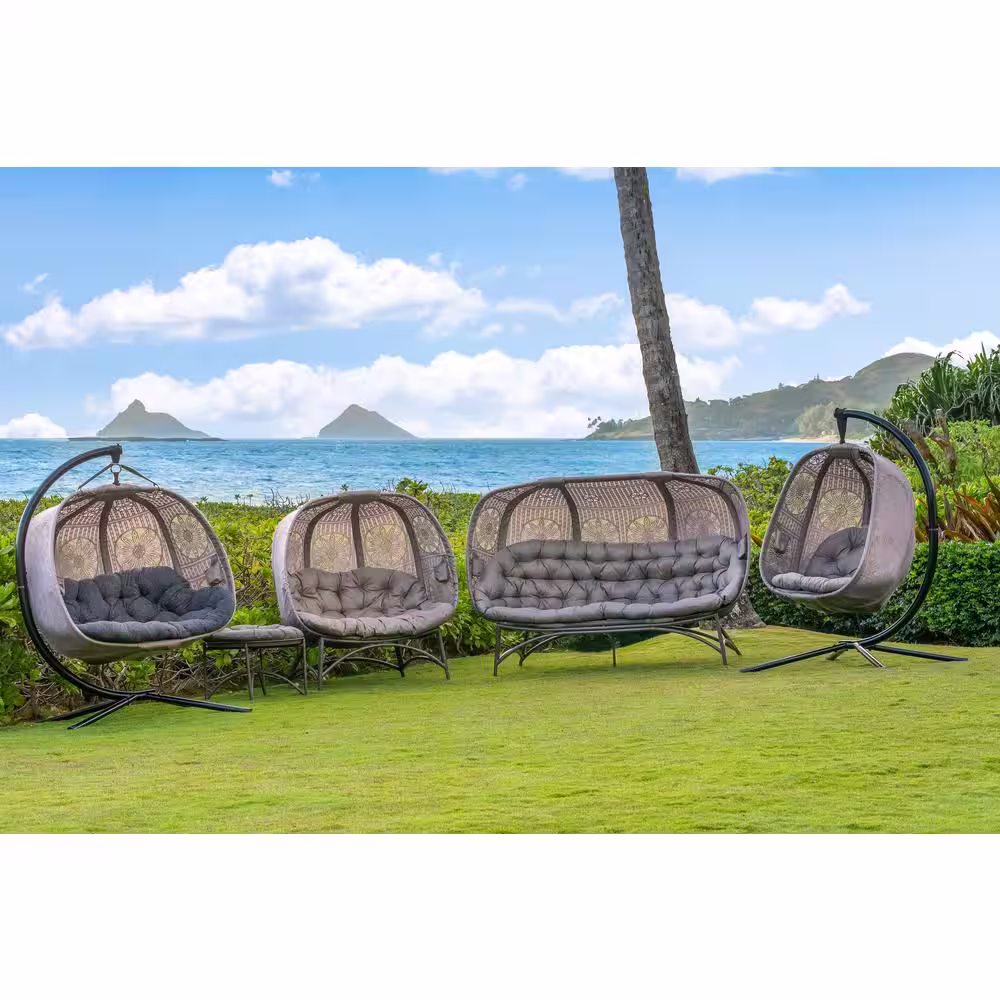 FlowerHouse Oasis 6-Piece Dreamcatcher Metal Patio Conversation Set with Sand Cushions