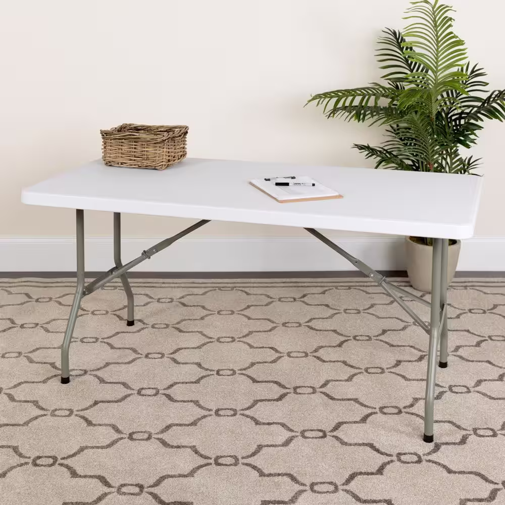 Carnegy Avenue 60 in. Granite White Plastic Tabletop Metal Frame Folding Table