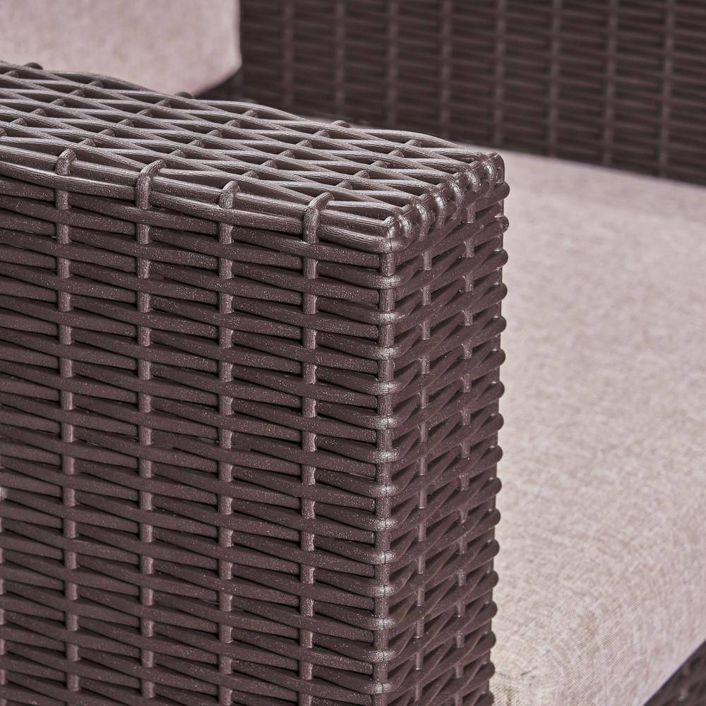 Noble House Primrose Dark Brown 4-Piece All Weather Faux Rattan Patio Conversation Set with Beige Cushions