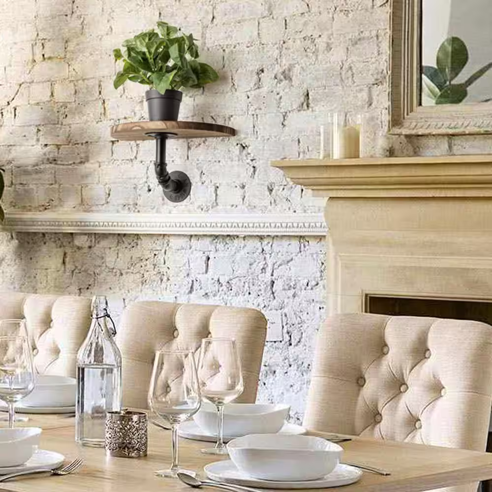 None Floating Shelves for Wall - Hanging Shelves Set of 2. Wall Mounted Shelves with Industrial Pipes. Rustic Wood Shelves