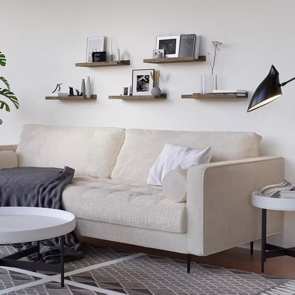 None 15.6 in. W x 5.1 in. D Brown Wood Decorative Wall Shelf Floating Wall Mounted Shelves, Set of 5