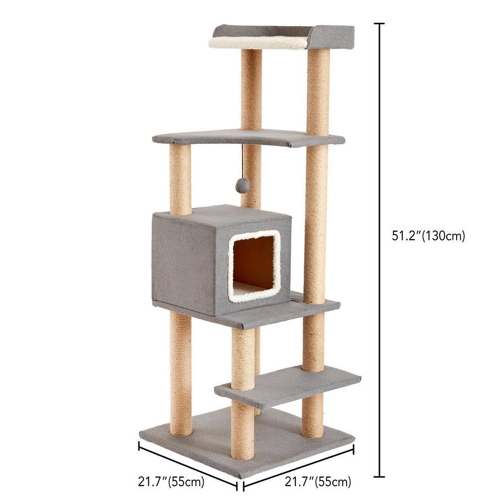 None 51.2 in. Sequoia Gray Felt Cat Tree and Condo
