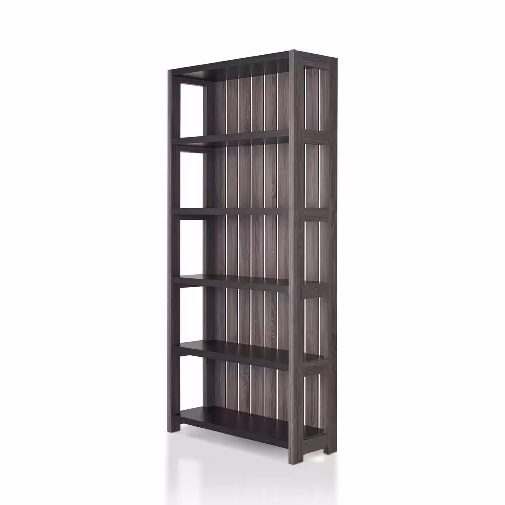 Furniture of America Wenoah 72 in. Distressed Gray/Black Wood 5-shelf Standard Bookcase with Reclaimed Wood