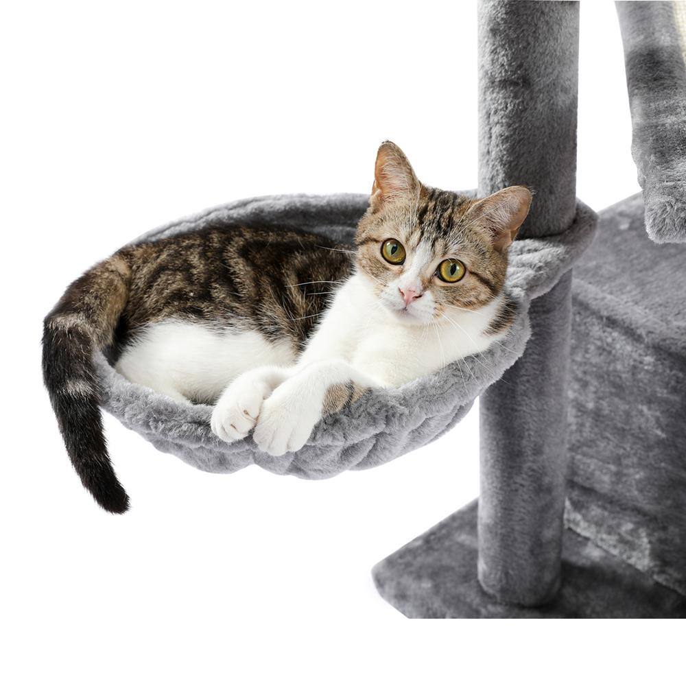 Foobrues Gray Cat Tree Multi-Level Cat Tower with Sisal Covered Scratching Posts, Spacious Condo, Cozy Hammock and Plush Perch