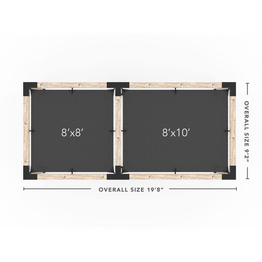 TOJA GRID 8 ft. L x 18 ft. W Double Pergola Kit with 2 White Shade Sails, for 6x6 Wood