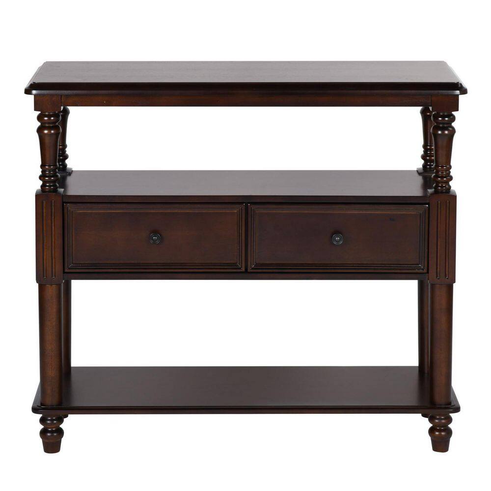 None Lyting 39.4 in. Brown Rectangle Wood Console Table with 2-Drawers