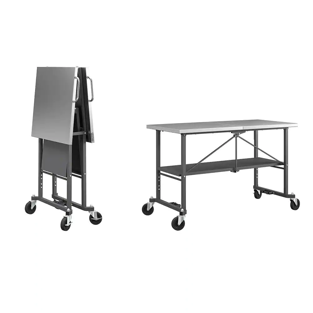 Cosco SmartFold 2.8 ft. Stainless Steel Top with Locking Casters Folding Workbench
