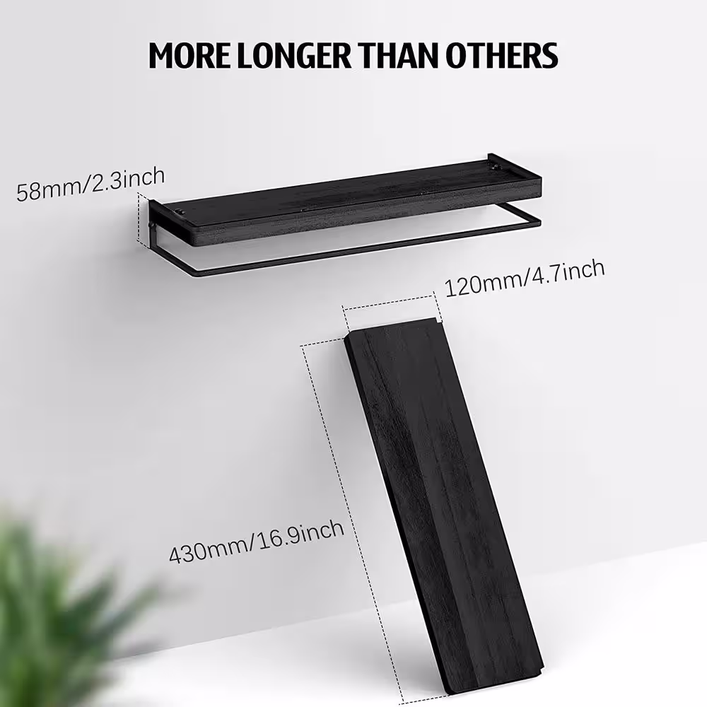 None 17 in. W x 5 in. D Black Wood Composite Decorative Wall Shelf, Floating Shelves Wall Mounted Set of 2