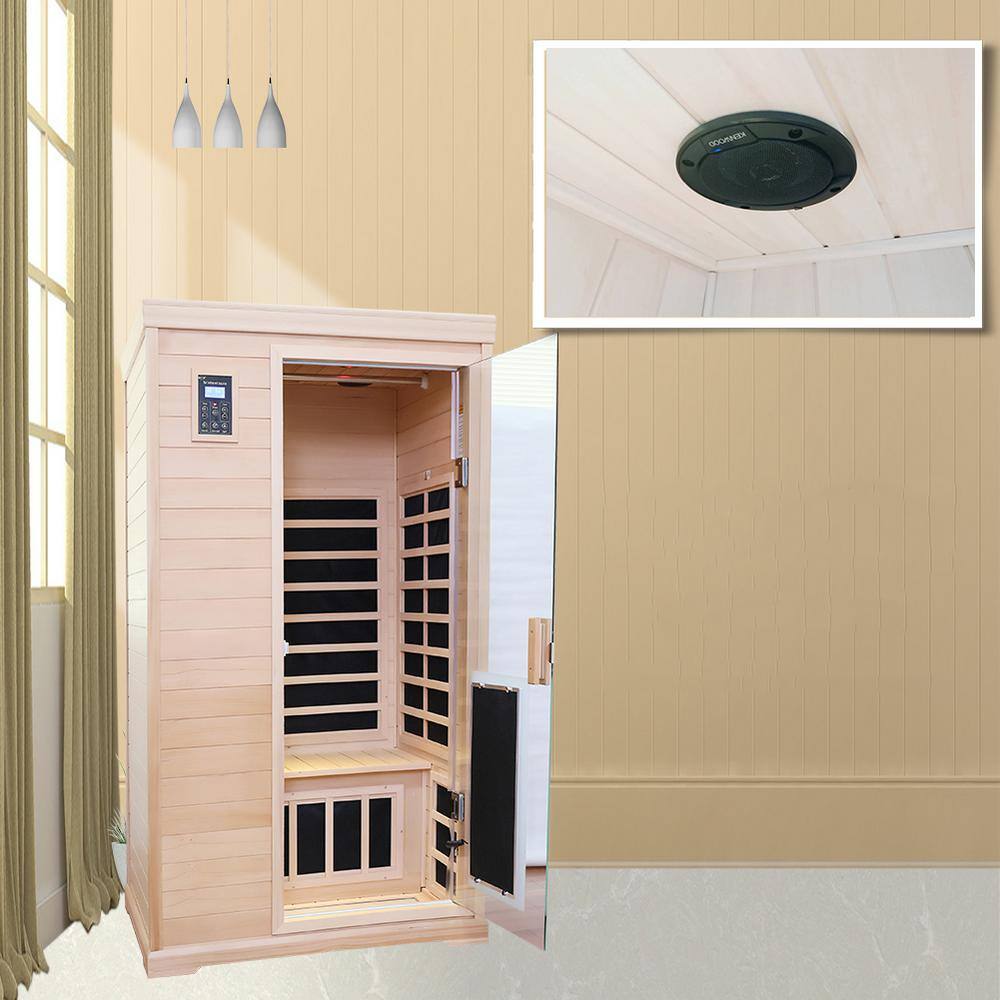 None 2-Person Sauna with 8 Low EMF Heaters and Bluetooth Audio, 1 LED Reading Lamp and 2 Chromotherapy Lights
