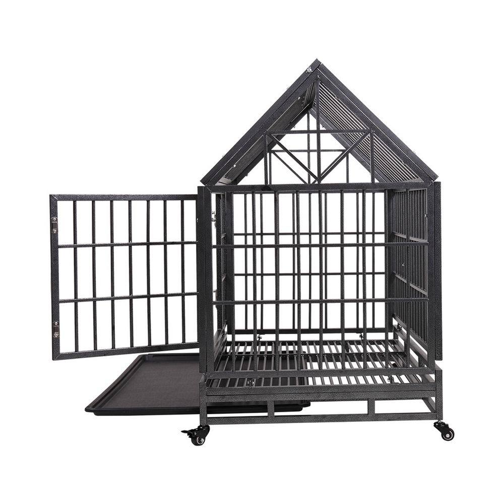 None Heavy-Duty Metal Dog Kennel with 4 Wheels