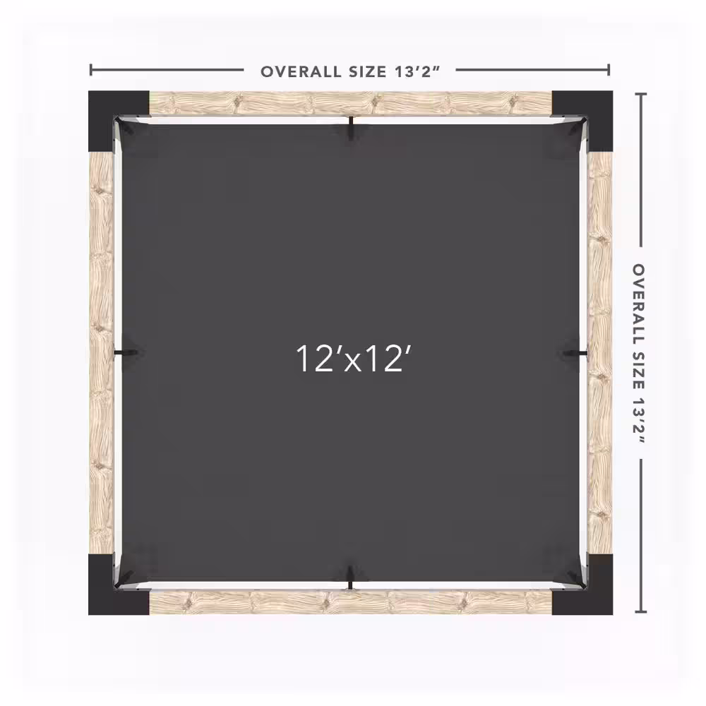 TOJA GRID 12 ft. x 12 ft. Pergola Kit with 4x4 KNECT Post Wall and Graphite Shade Sail for 6x6 Wood Posts