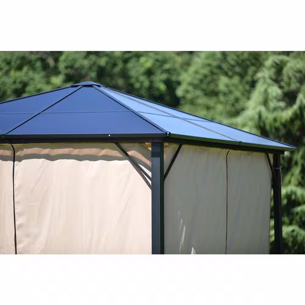 None Patio 9.8 ft. x 9.8 ft. Beige Aluminum Garden Paito Gazebo with Polycarbonate Roof