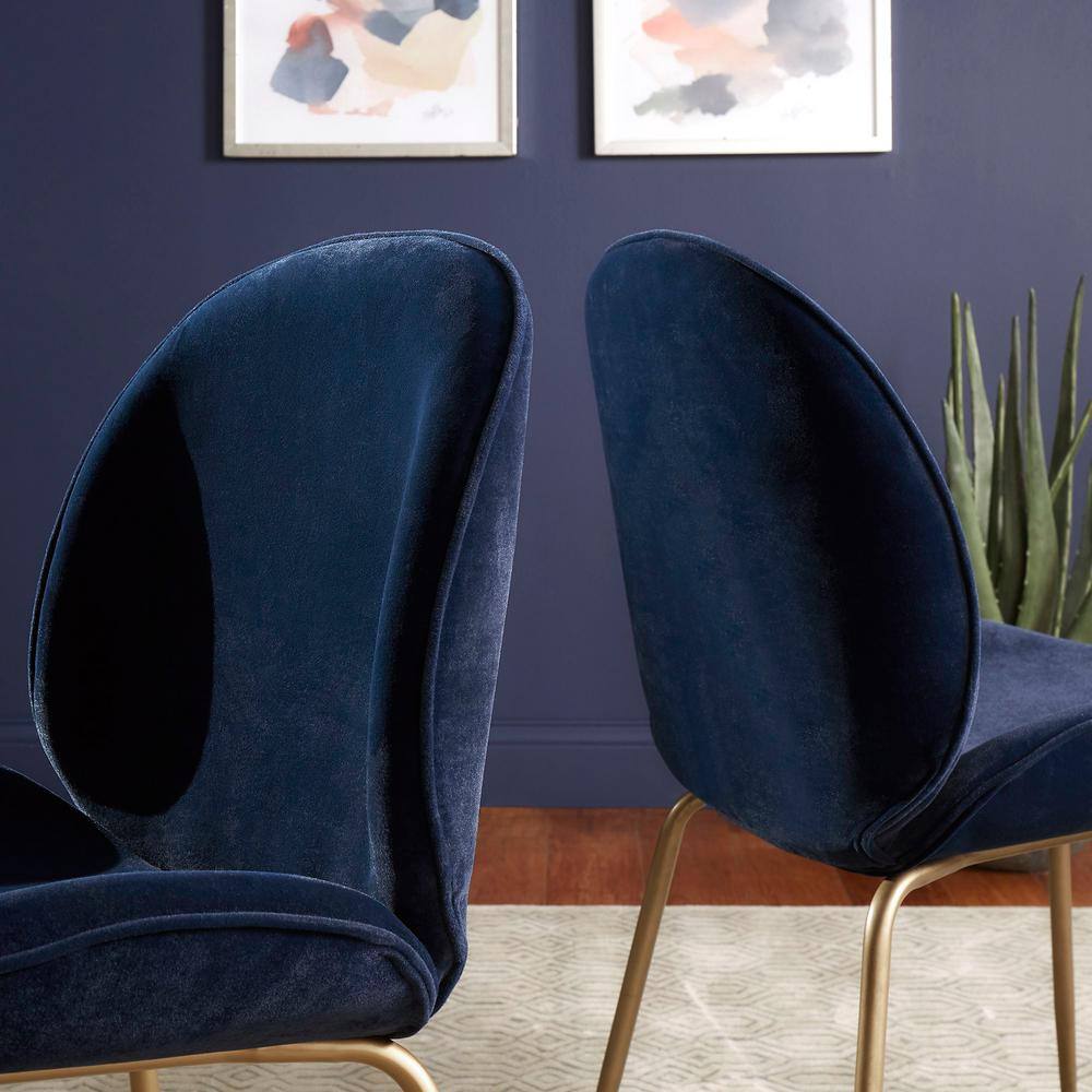 HomeSullivan Gold Fully Upholstered Blue Velvet Dining Chair (Set of 2)