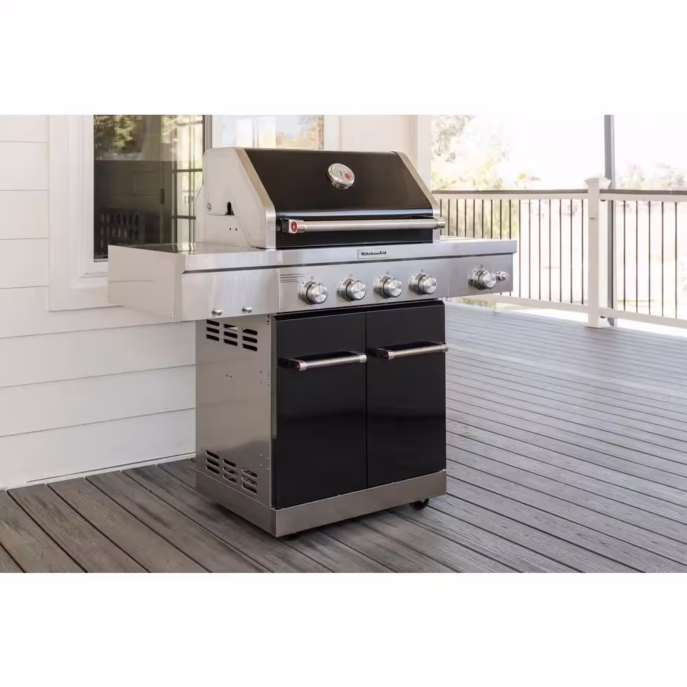 KitchenAid 4-Burner Propane Gas Grill with Searing Side Burner in Black