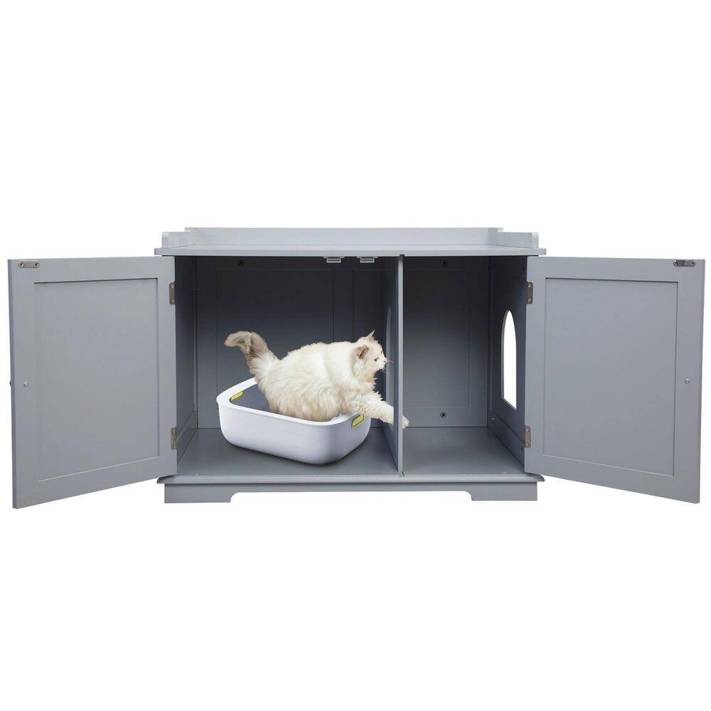 None Wooden Cat Litter Box Enclosure with Magazine Rack