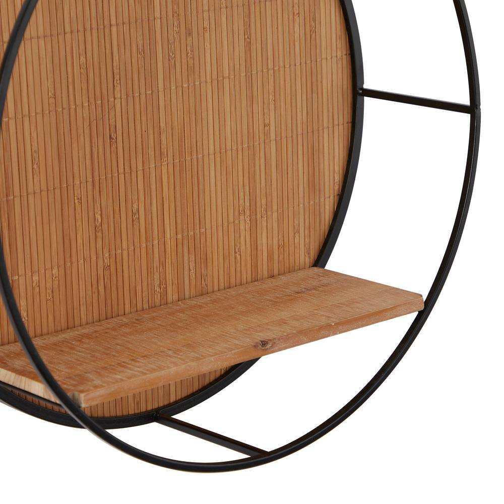 Litton Lane Brown Round 2 Shelves Bamboo Wall Shelf (Set of 2)