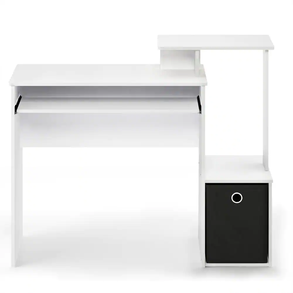 Furinno 40 in. Rectangular White/Black 1 Drawer Computer Desk with Keyboard Tray