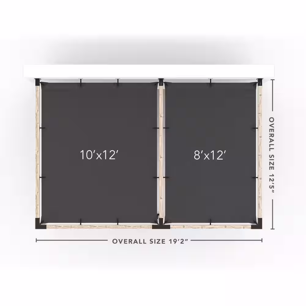 TOJA GRID 12 ft. L x 18 ft. W Double Wall Mount Pergola Kit with 2 Crimson Shade Sails, 4x4 Wood