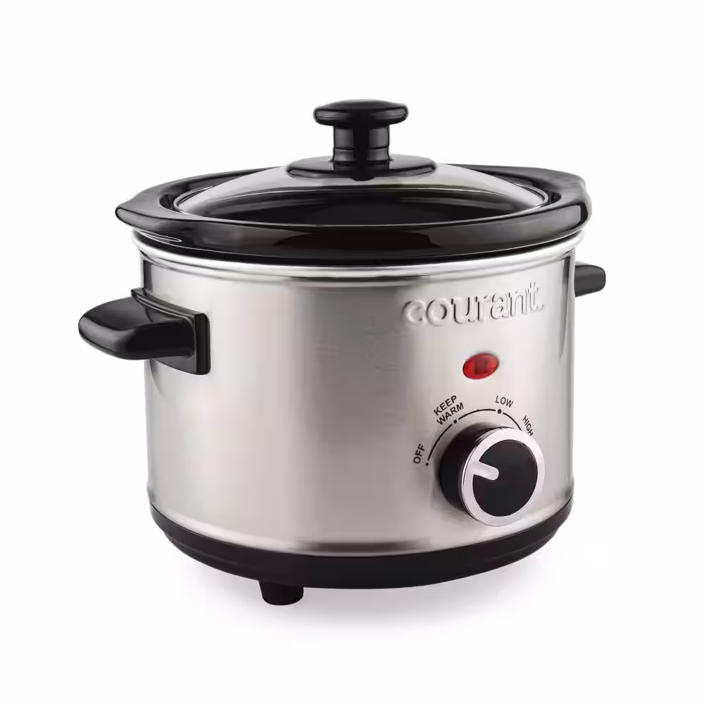 Courant 1.6 qt. Mini Slow Cooker Crock, Warm Settings, Stainproof Stoneware Pots, Stainless Steel
