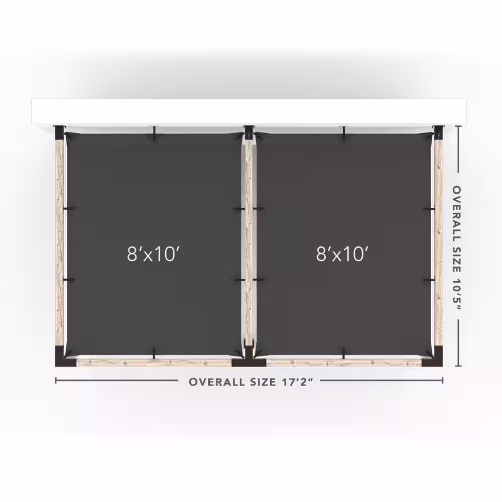 TOJA GRID 10 ft. L x 16 ft. W Double Wall Mount Pergola Kit with 2 White Shade Sails, 6x6 Wood