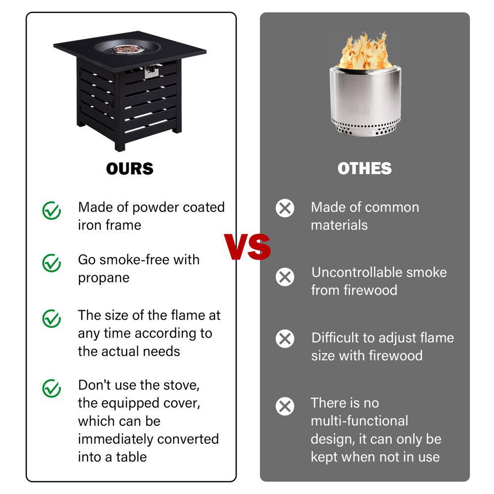 maocao hoom 32 in. x 24 in. 40000 BTU Square Black Metal Propane Gas Fire Pit Table with Gray Table Top