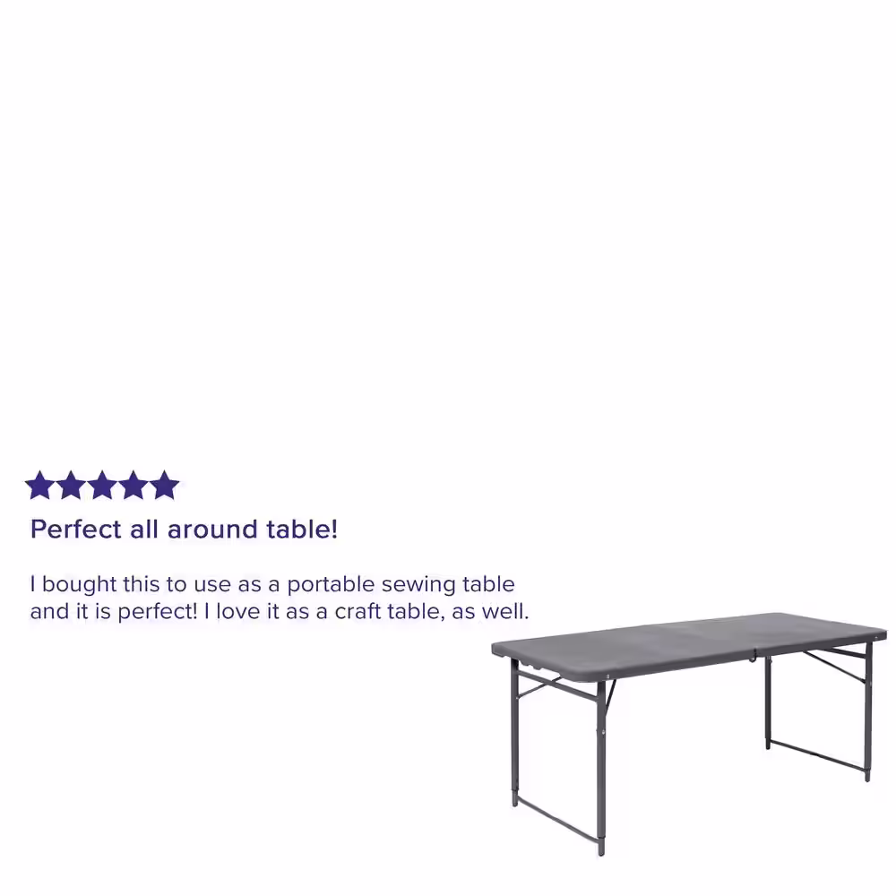 None 48.25 in. Dark Gray Plastic Tabletop Metal Frame Folding Table