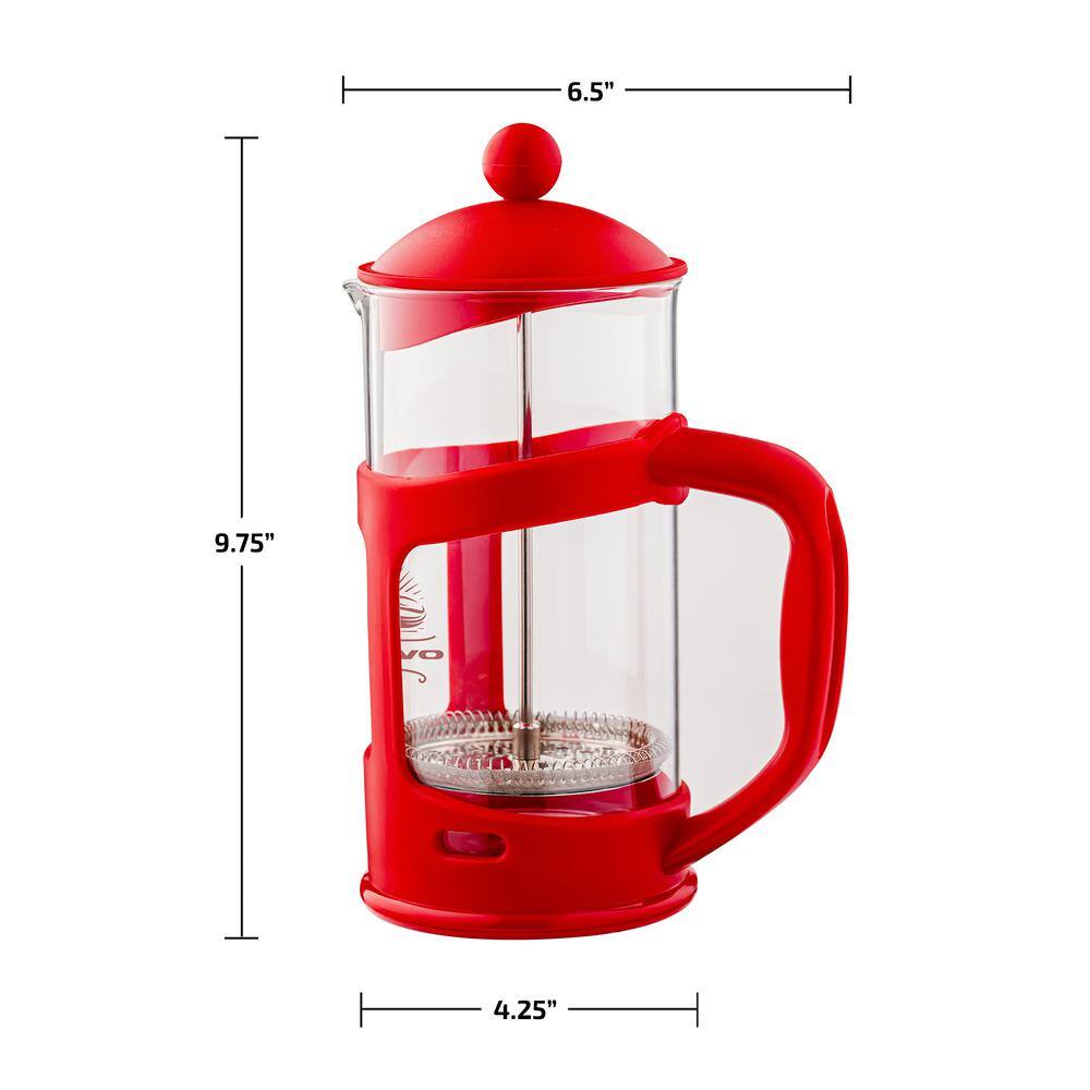 OVENTE 8-Cup Red French Press Cafetire Heat-Resistant Borosilicate Glass Coffee and Tea Maker FREE Measuring Scoop