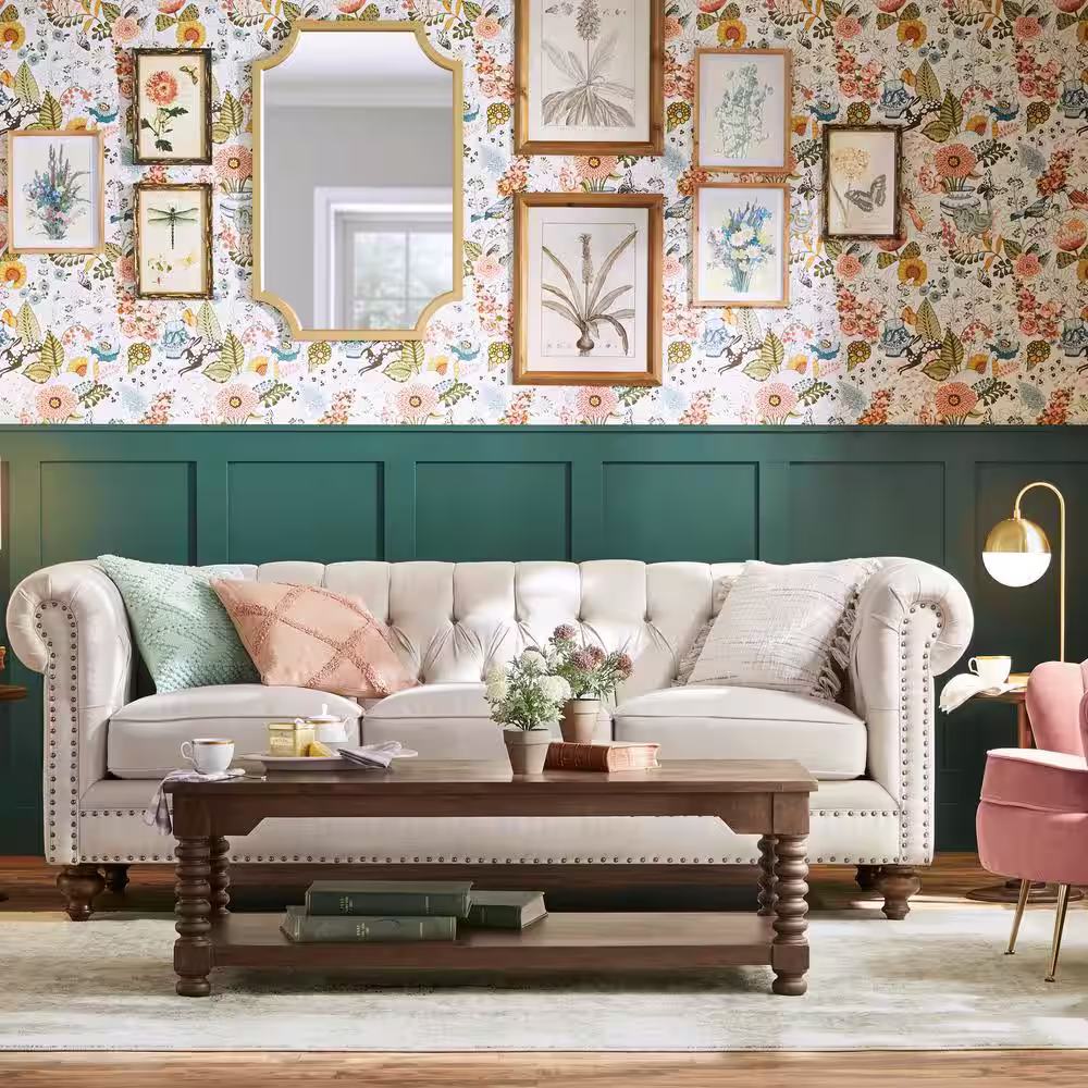 Litton Lane 48 in. Brown Medium Round Driftwood Handmade Collage and Pedestal Base Coffee Table with Tempered Glass Top