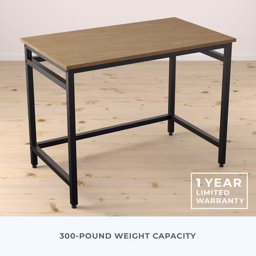 Brookside Delle 40 in. Rectangular Oak Industrial Metal Computer Desk