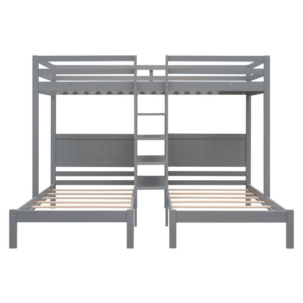 Harper & Bright Designs Gray Twin XL Over Twin and Twin Bunk Bed with Built-in 4 Shelves and Ladder