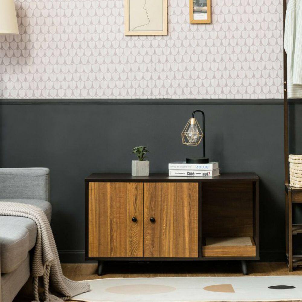 ANGELES HOME Walnut Black 35.5 in. x 20 in. MDF Cat Litter Box Enclosure