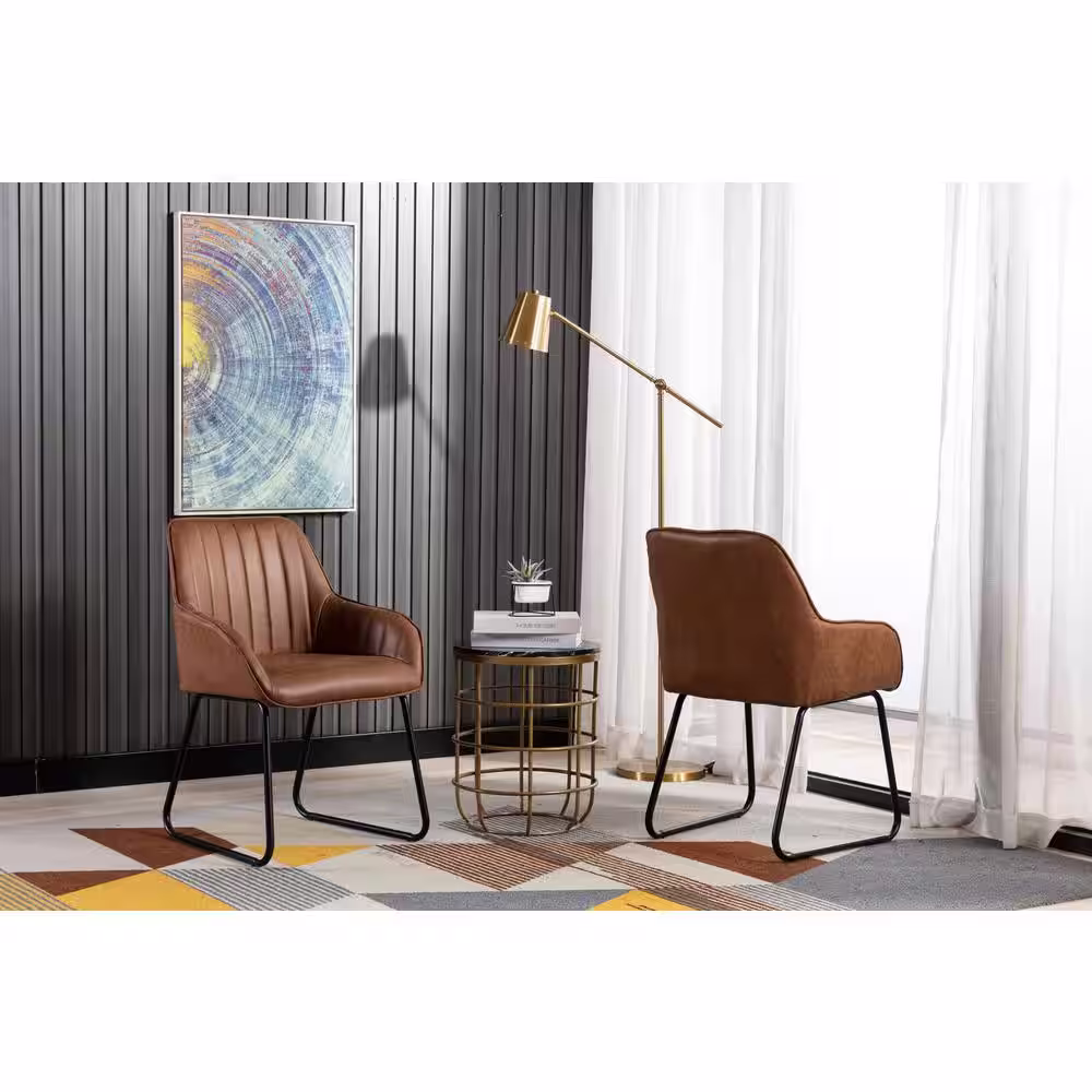 Home Beyond Ajaccio Brown Synthetic Leather Midcentury Dining Accent Chair (Set of 2)