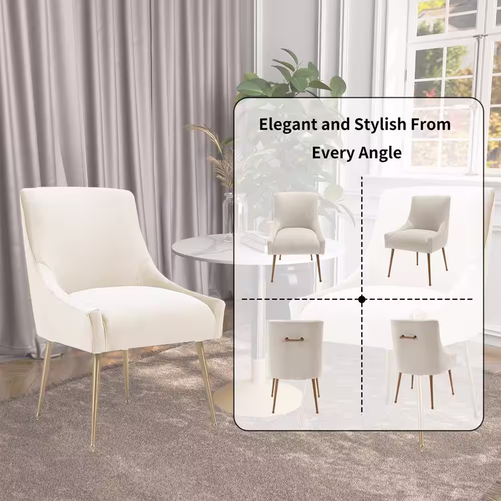 Boyel Living Beige Velvet Dinning Chair with Pulling Handle and Adjustable Foot Nails(Set of 2)