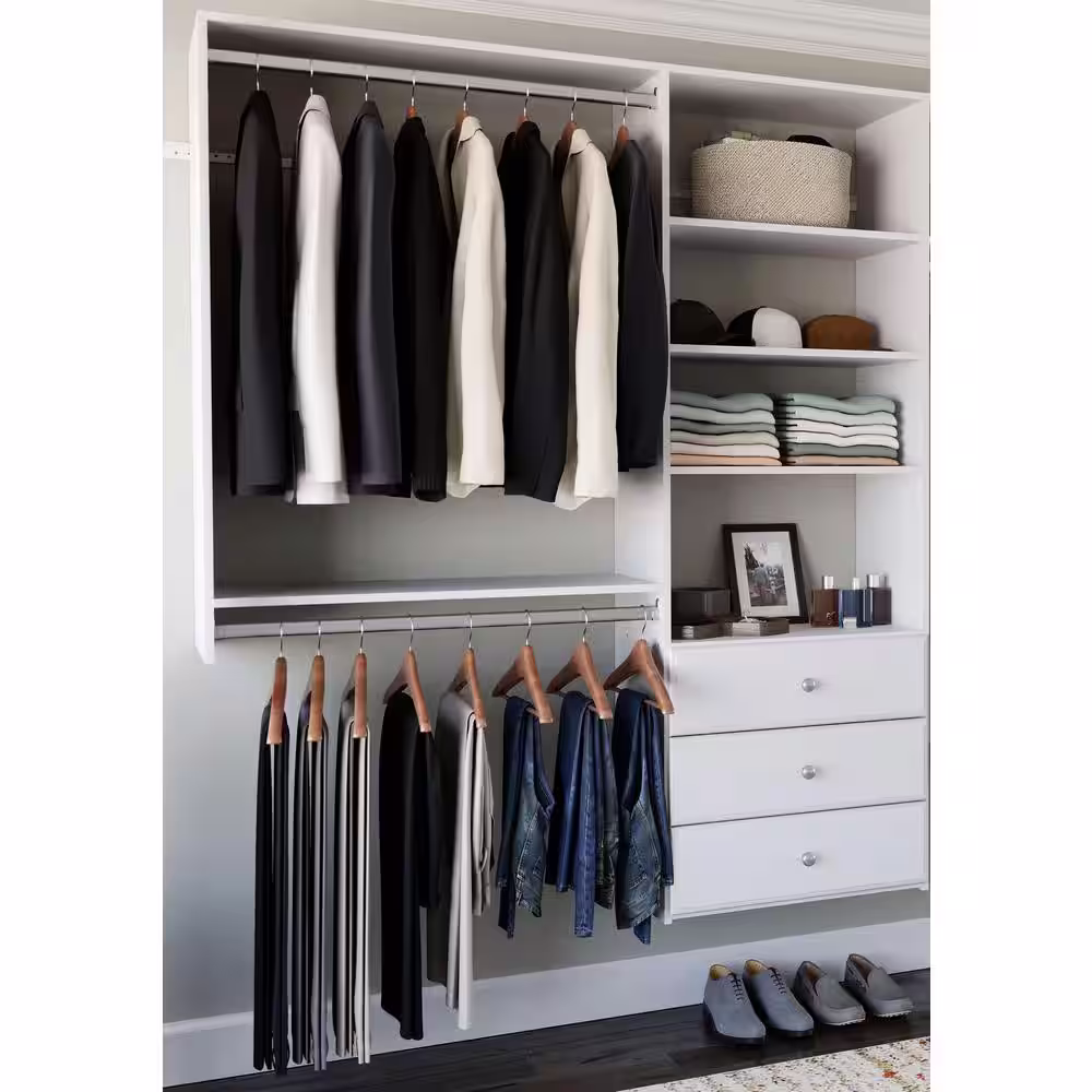 Closet Evolution 120 in. W - 144 in. W White Wood Classic Closet System