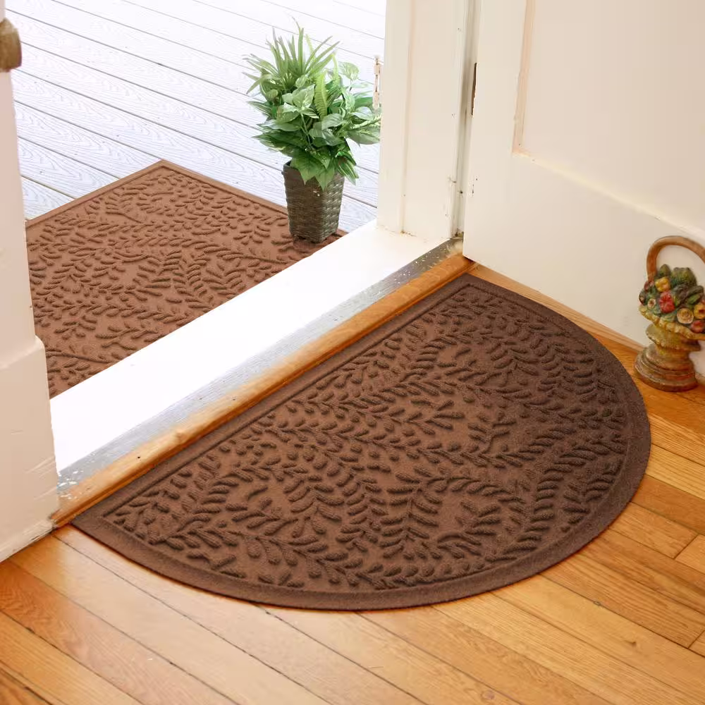 Bungalow Flooring Waterhog Boxwood Dark Brown 24 in. x 39 in. Half Round PET Polyester Indoor Outdoor Doormat