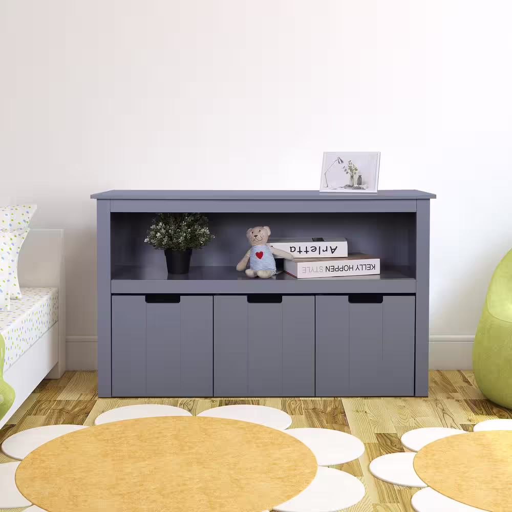 VEIKOUS Gray Kids Toy Storage Organizer Toddler's Room Chest Cabinet 3-Drawers with Wheels Bookcase