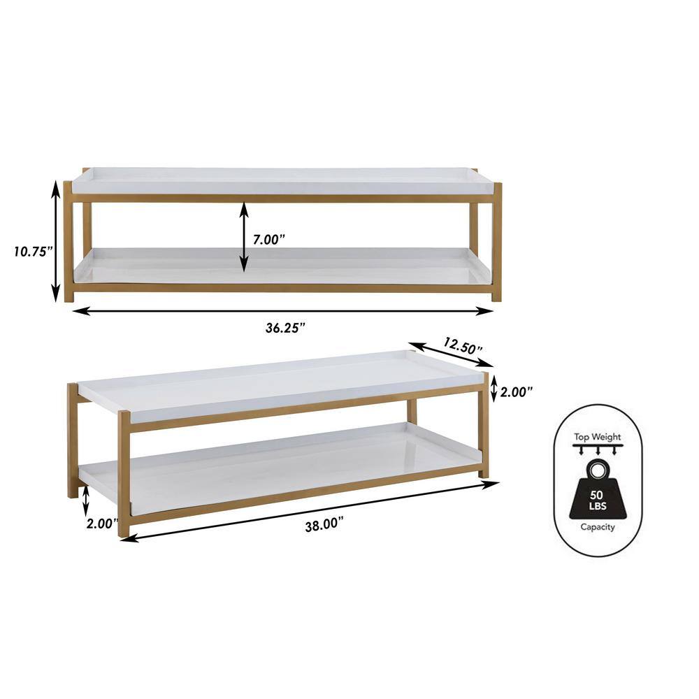 happimess Industrial Compact 10.75 in. H 6-Pair 2-Tier Iron Shoe Rack in White/Gold