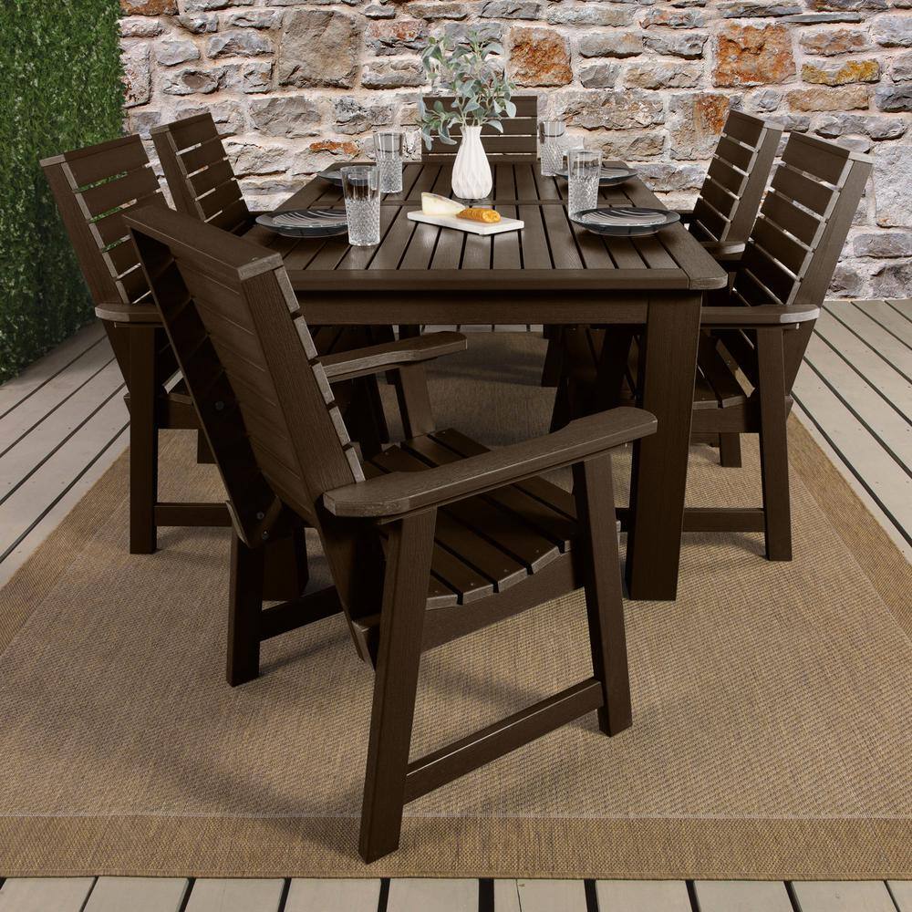 Highwood Weatherly Weathered Acorn 7-Piece Recycled Plastic Rectangular Outdoor Dining Set