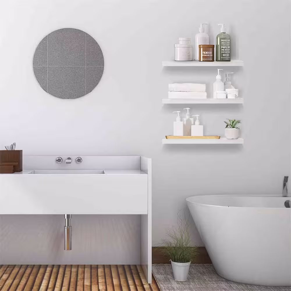 None 6.7 in. x 17 in. x 1 in. White Solid Wood Decorative Wall Shelves Floating Shelves