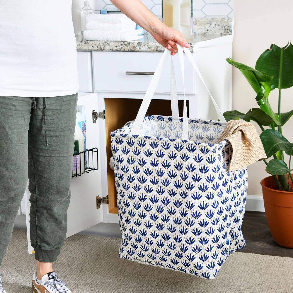 HOUSEHOLD ESSENTIALS Blue and White Cacti Rectangular Krush Laundry Bag